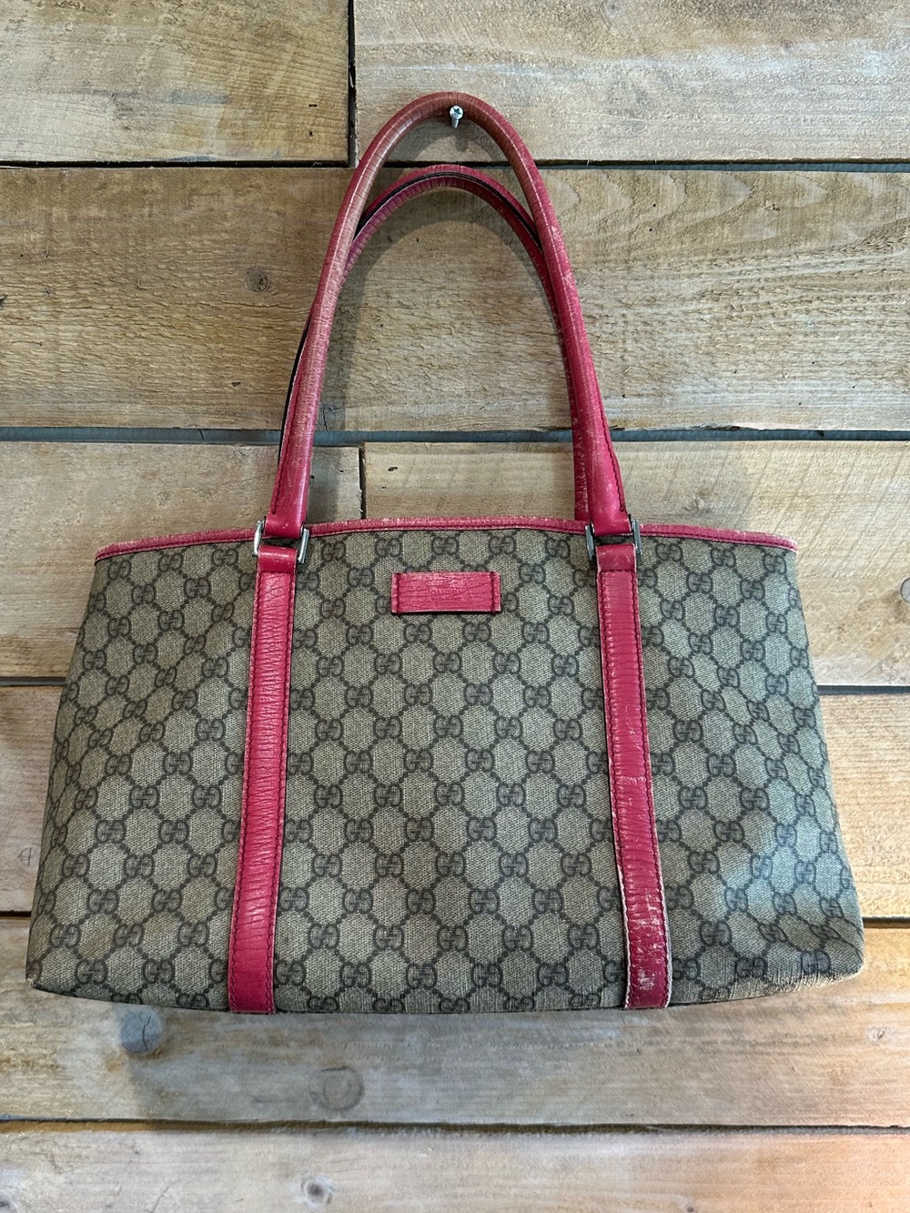 Vintage Gucci GG Supreme coated canvas tote with pink leather trim